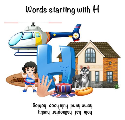 English word starting with H illustration vector