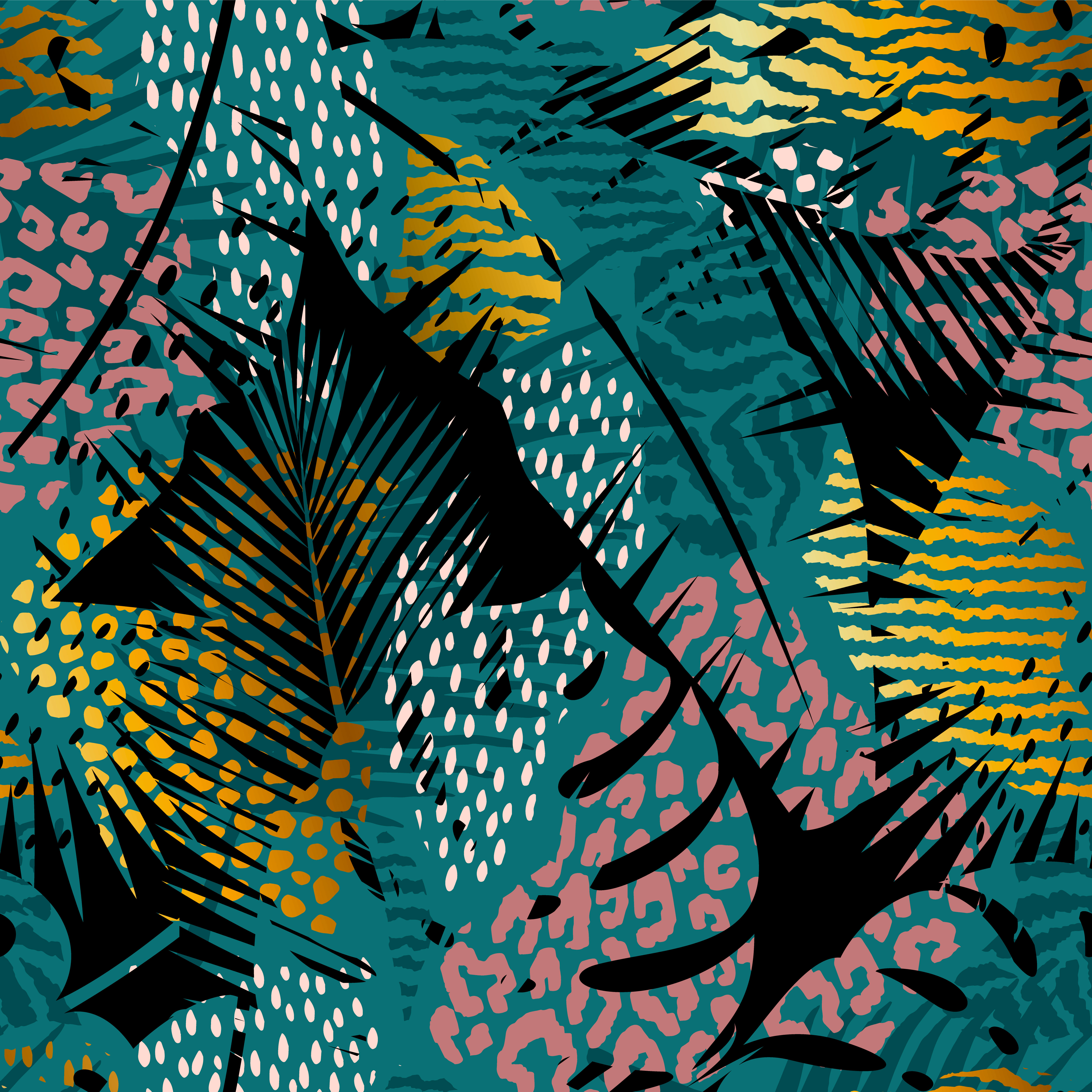 Trendy seamless exotic pattern with palm and animal prints. 295396