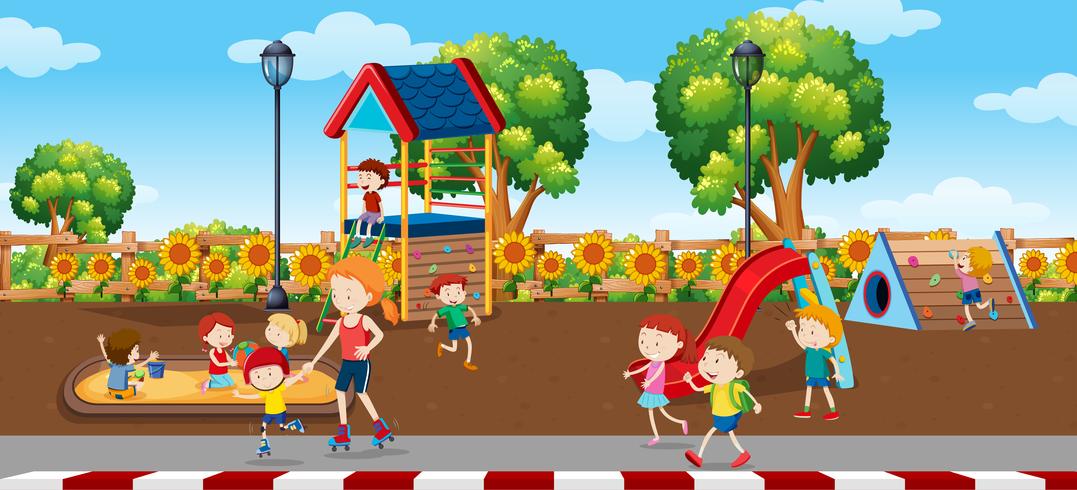 kids in plaground scene  vector