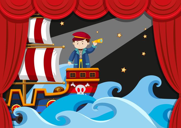 Boy playing pirate on stage vector
