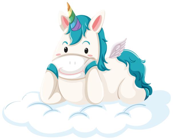 Un unicornio tumbado en la nube. vector