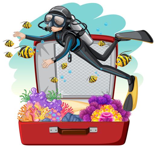 A scuba diver on the luggage vector