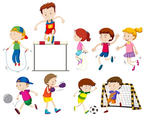 Niños practicando diferentes tipos de deportes. vector