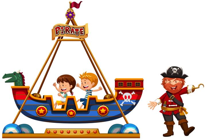 Children riding on viking ride with pirate vector