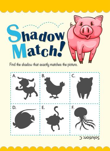 Plantilla de juego con cerdo a juego de sombras vector