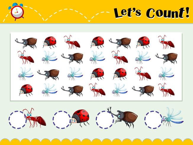 Game template with counting insects vector