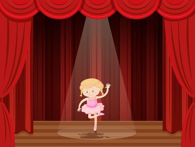 Una niña realiza ballet en el escenario. vector