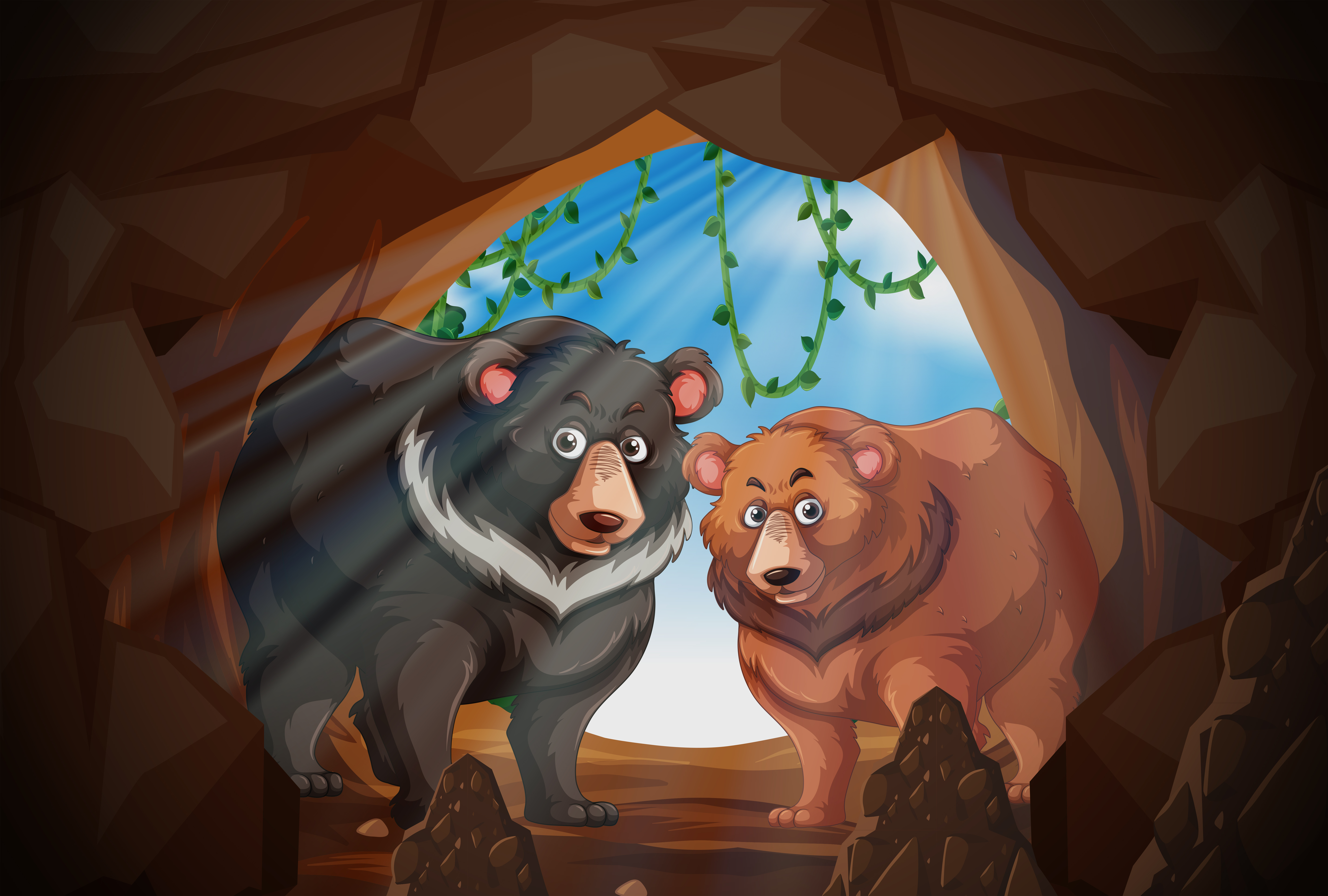 Two bears in a cave 295555 Vector Art at Vecteezy