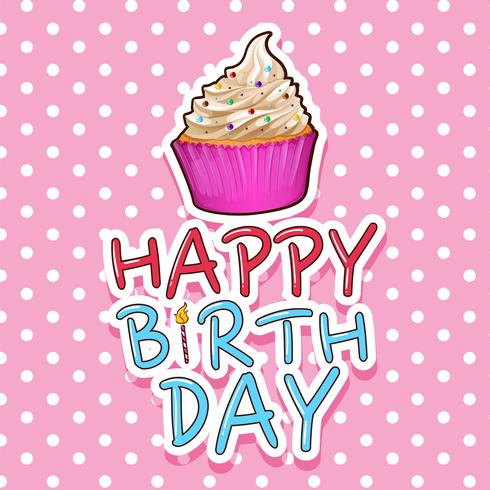 Card template for birthday with cupcake vector