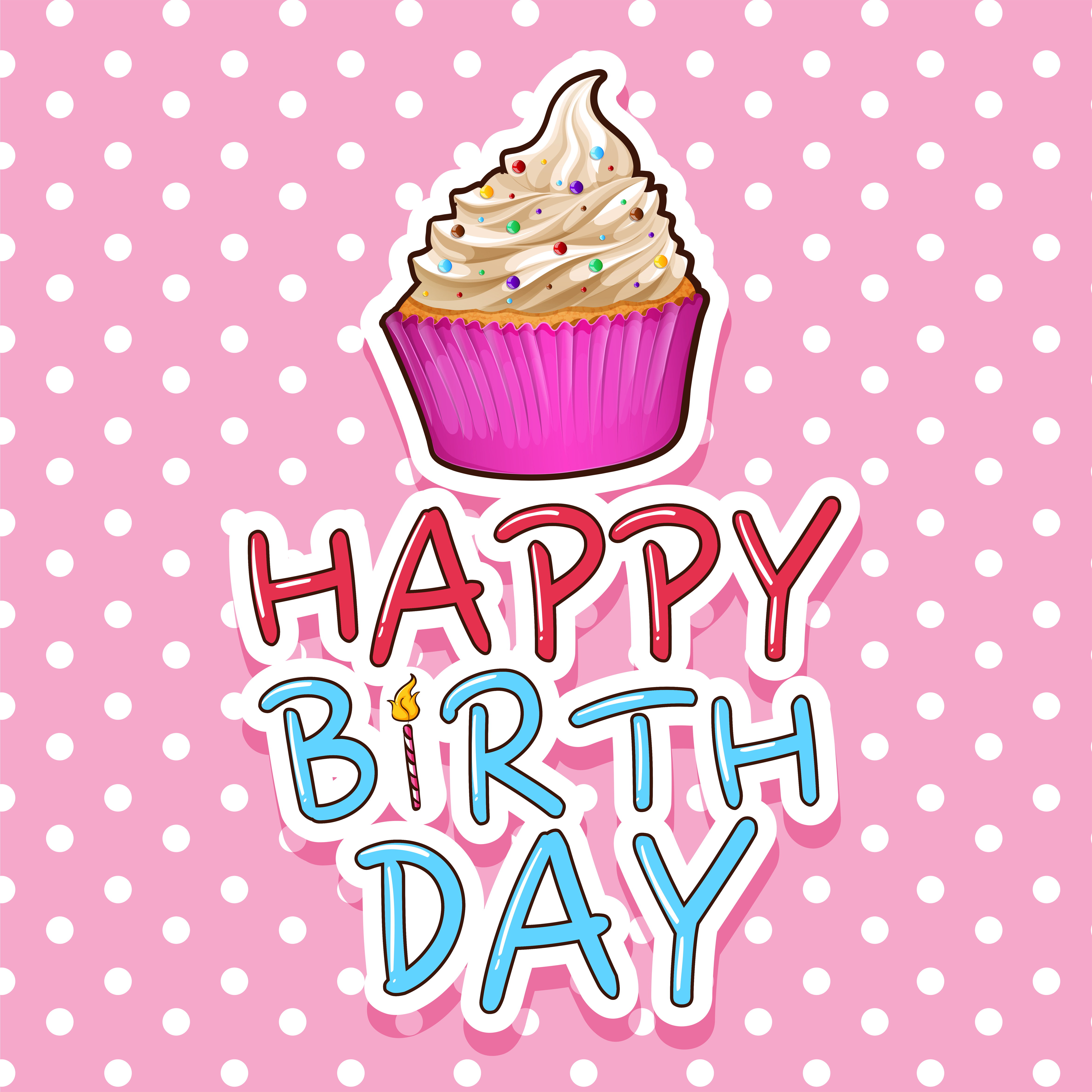 Download Card template for birthday with cupcake - Download Free ...