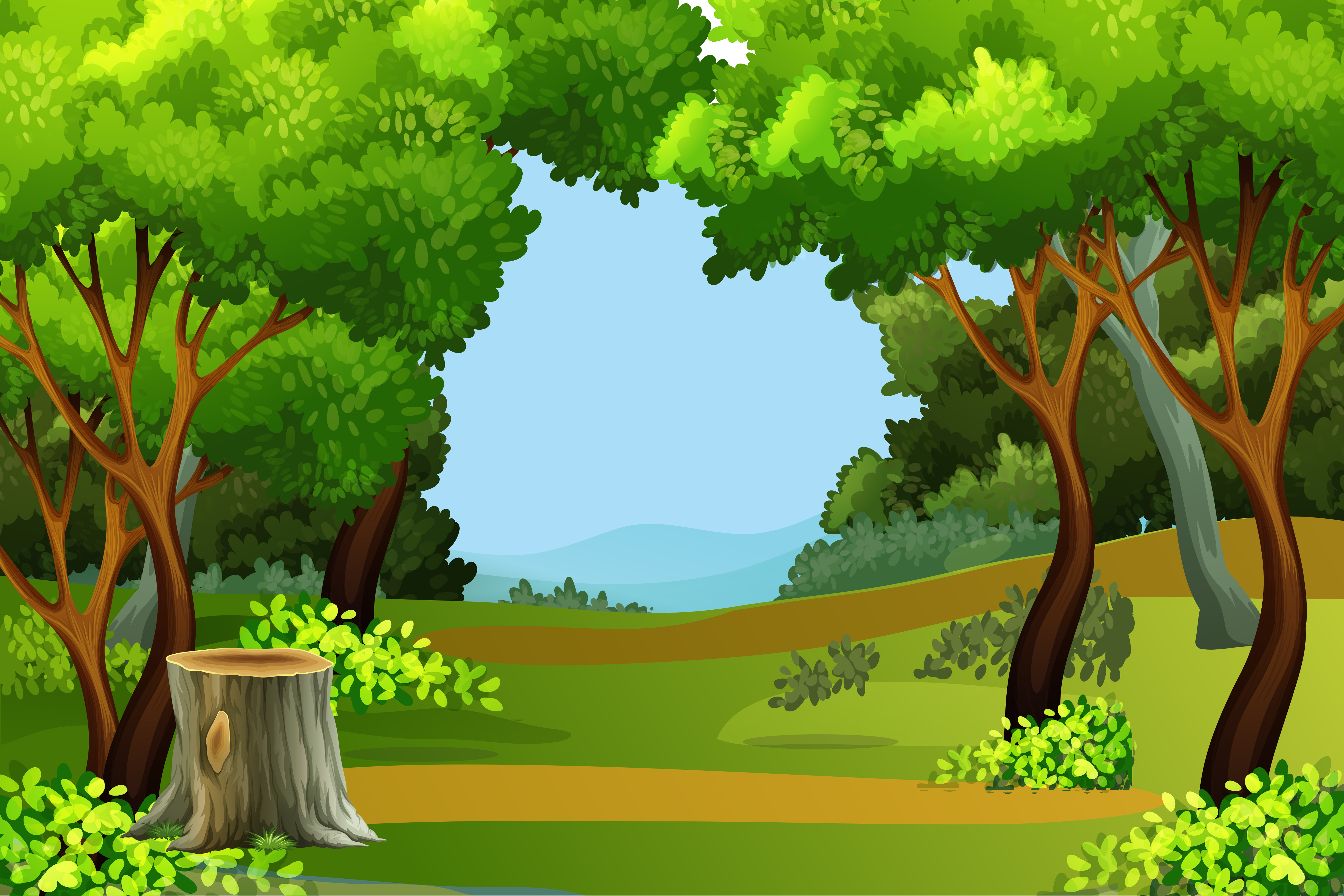 Green forest scene background 295574 Vector Art at Vecteezy