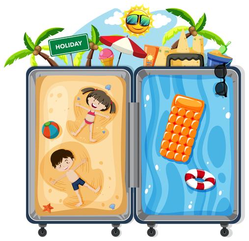 Kids on summer vacation suitcase vector