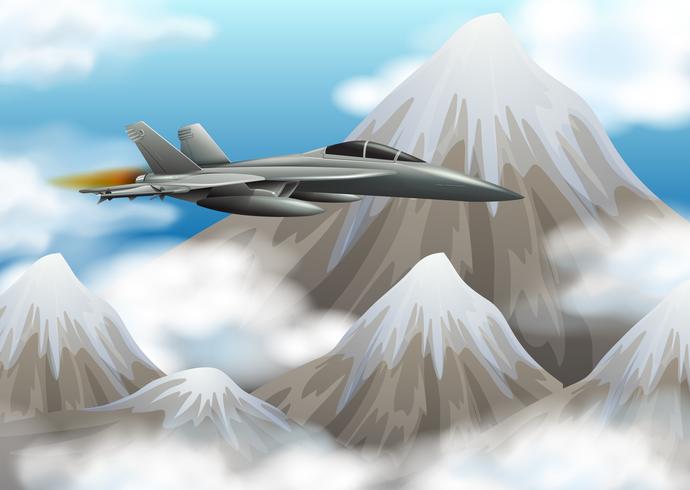 Lucha contra jet volando sobre la montaña. vector