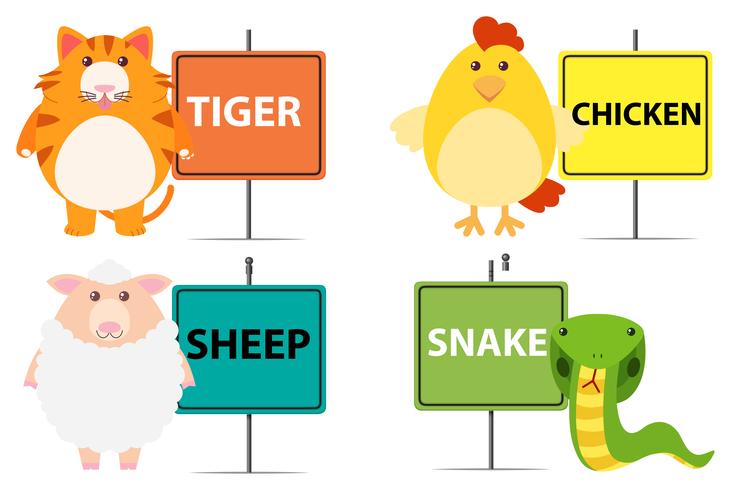 Sign with different types of animals vector