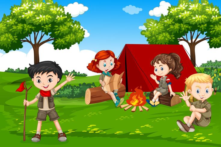 Children camping in nature - Download Free Vector Art, Stock Graphics & Images