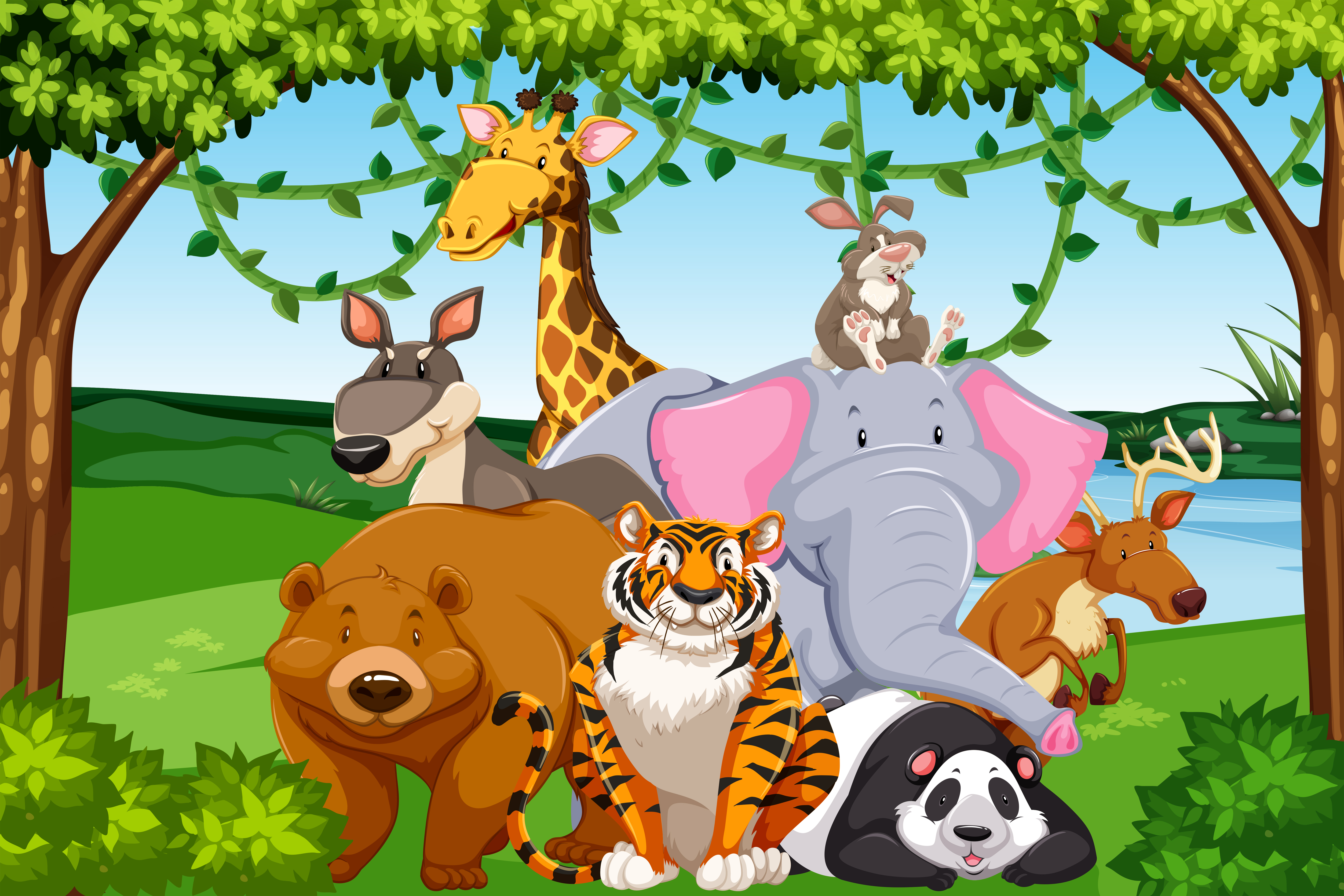 Wild animals in the forest Download Free Vectors