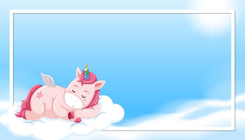 Unicorn sleeping on cloud border vector