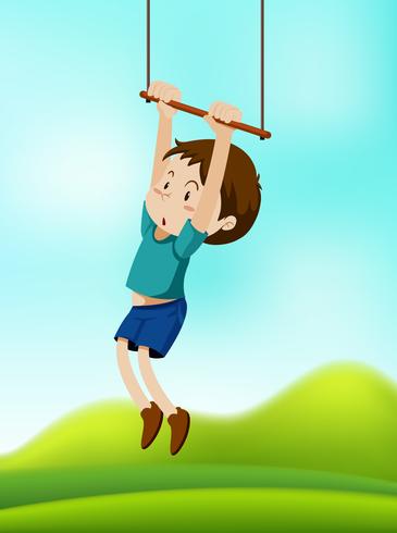 A boy hanging on swing vector