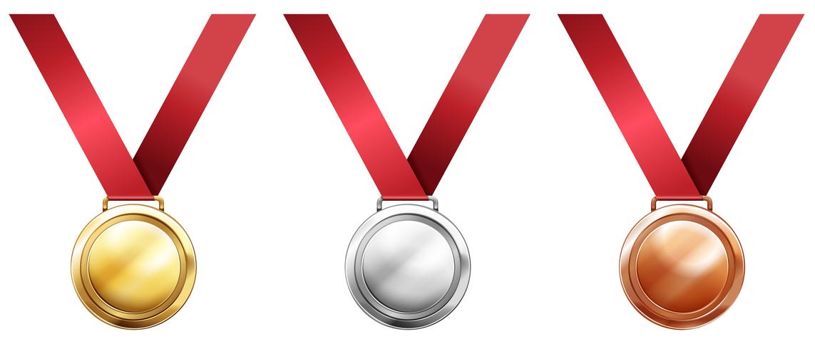 Sport medals with red ribbons vector