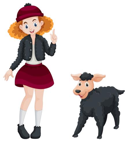 Little girl and black sheep vector