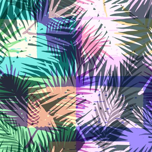 Seamless exotic pattern with tropical palm in bright color. vector