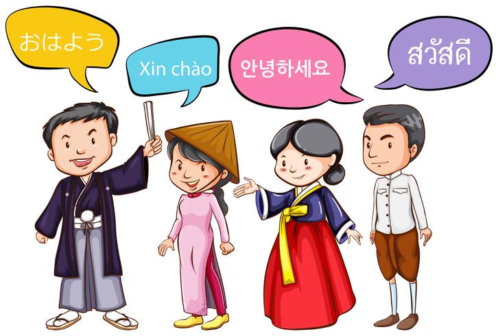 Four people greeting in different languages vector