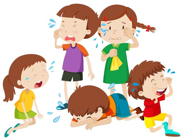 Five kids crying with tears vector