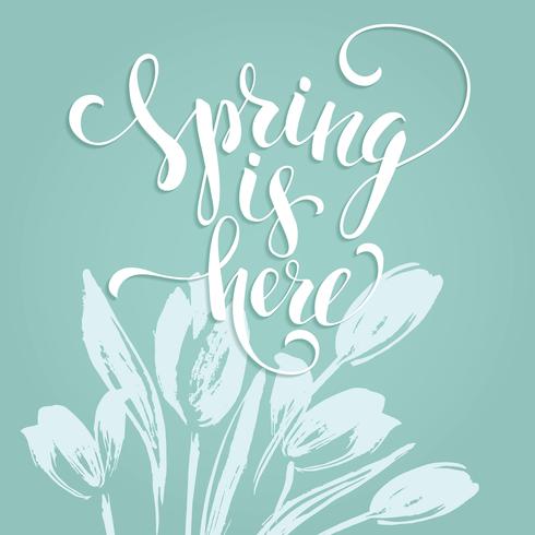 Sping está aquí. Diseño de letras vector