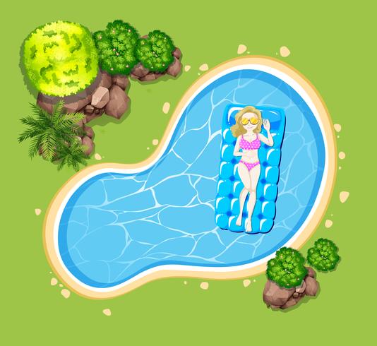 Woman on floating raft in the pool - Download Free Vector Art, Stock Graphics & Images