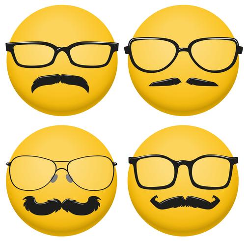 Different styles of glasses and mustaches on yellow ball vector