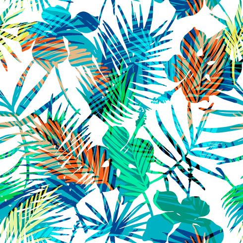 Seamless exotic pattern with tropical plants. vector