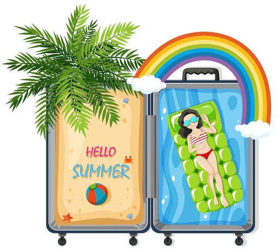 Hello summer in suitcase vector