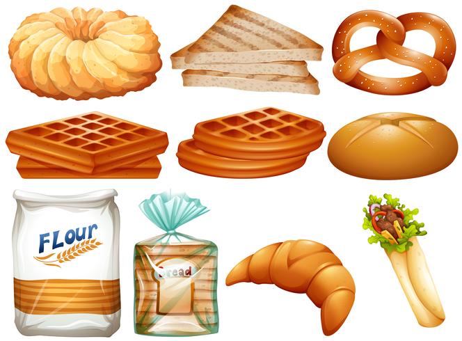 Different kinds of bread and desserts vector