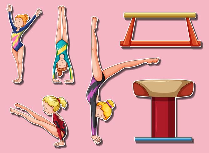 Sticker design for gymnastic players and bars vector