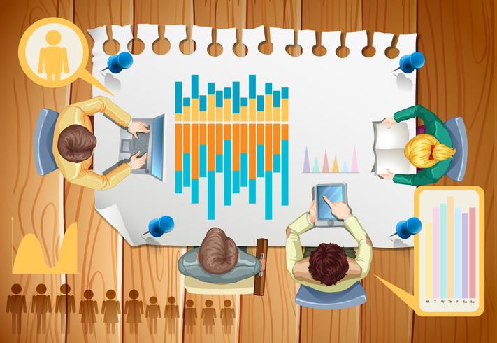 Infographic with business people and graphs vector