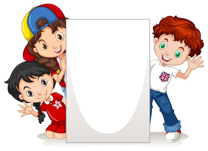 Children behind the blank sign vector