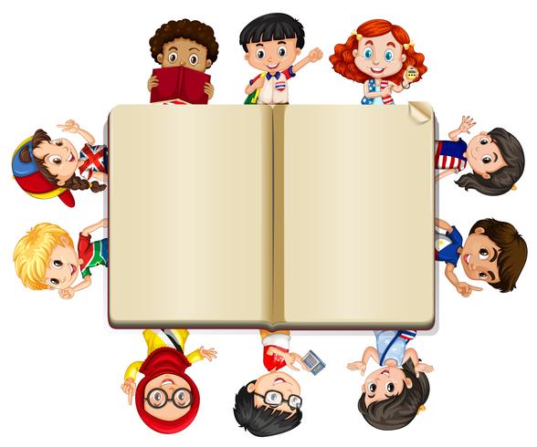 Libro en blanco y muchos niños. vector