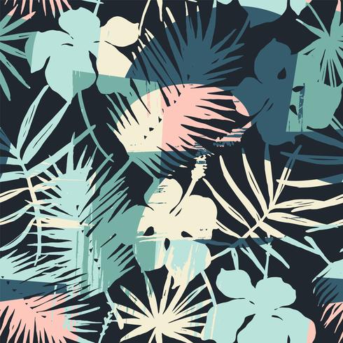 Seamless exotic pattern with tropical plants and artistic background vector