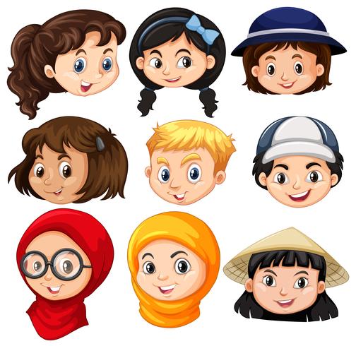 Different faces of children vector