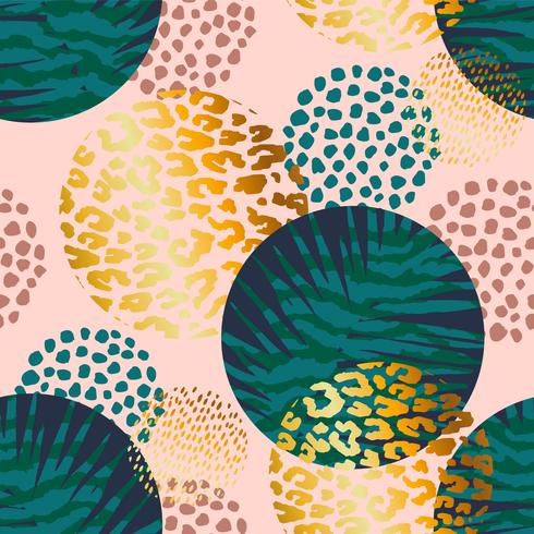 Trendy seamless exotic pattern with palm and animal prints. vector