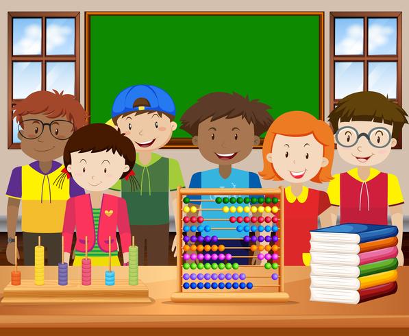 Children with happy face in the classroom vector