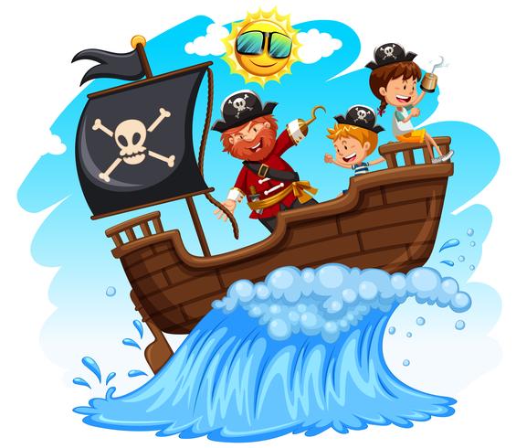 Pirata y viaje de diversión infantil vector