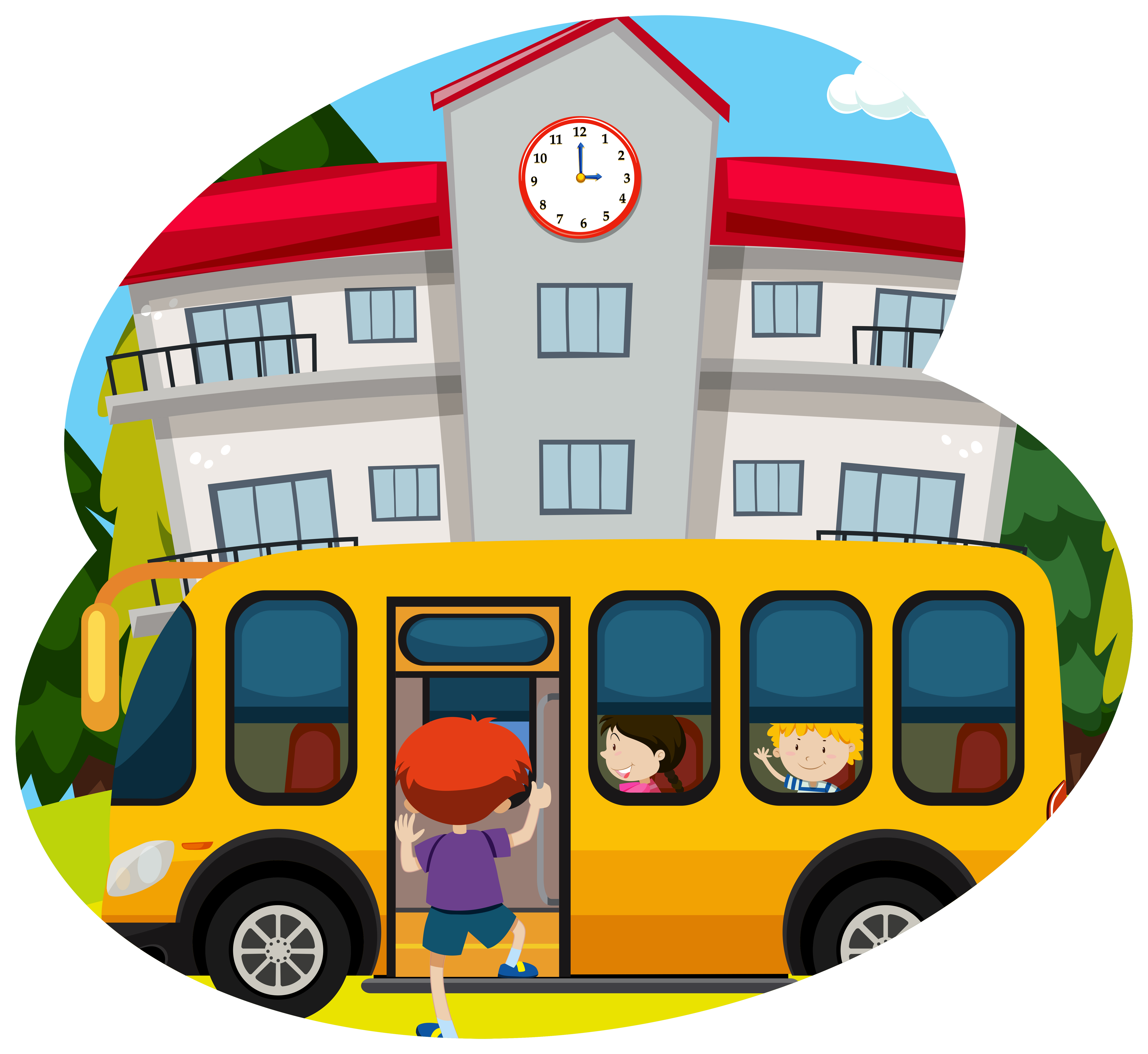 Pick up from school. Schoolbus in Front of School. Bus pick up for School. Education Bus. Expensive car Front of School illustration.