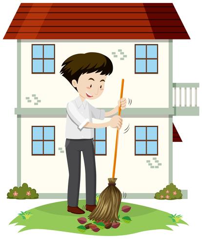 A Man Cleaning Front Yard vector