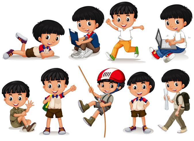 Boy doing different actions vector