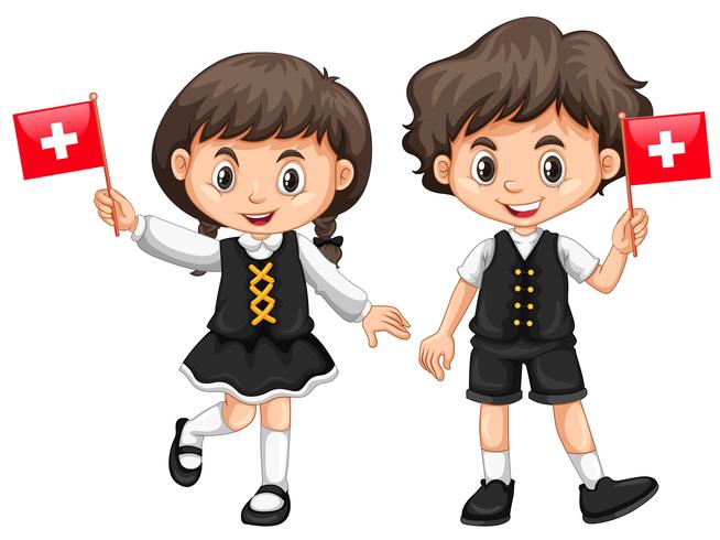Boy and girl with Switzerland flag vector