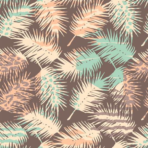 Abstract seamless pattern with animal print, tropical plants and geometric shapes. vector