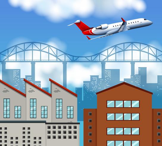 Plane flying above the city vector