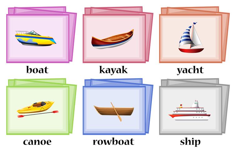 Water transportations on flashcards vector