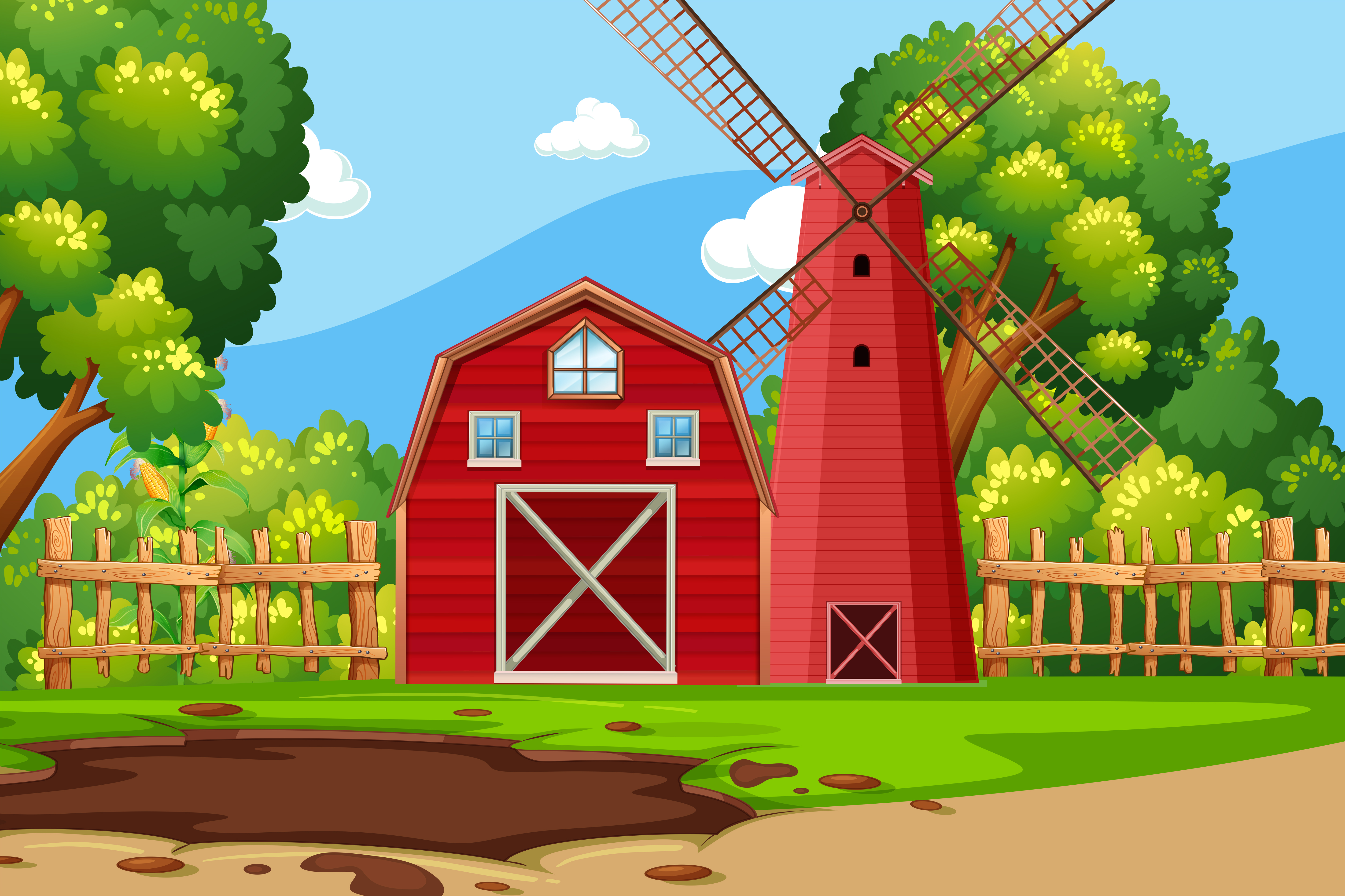 Farm Scene With Red Barn 296167 Vector Art At Vecteezy